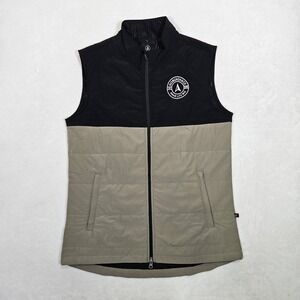 Swannies Golf Vest Men's Large Black Beige Quilted Golf Sleeveless Full Zip Logo